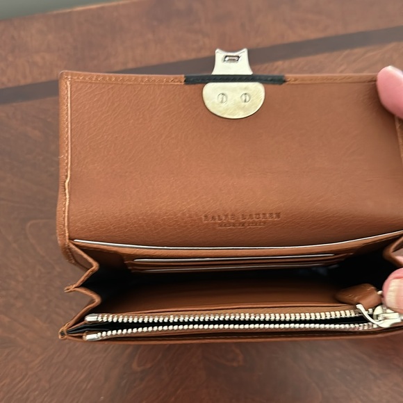 NWT Ralph Lauren Ricky Purple Label Leather Wallet Iconic Brown and Navy Color - Picture 6 of 10